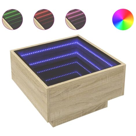 Mesa de centro de salón de diseño moderno con LED 50 x 50 x 30 cm madera de ingeniería color roble y cristal DEC037413