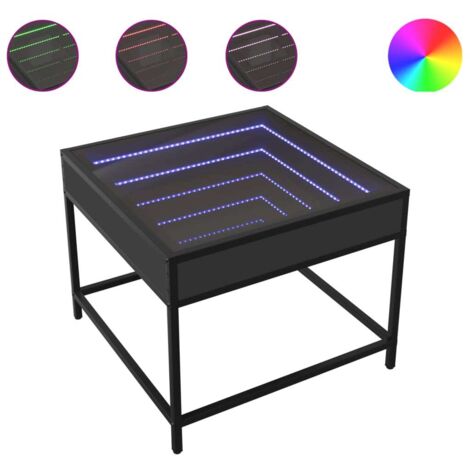 Mesa de centro de salón de diseño moderno con LED 50 x 50 x 41 cm madera de ingeniería negra vidrio y metal DEC037566