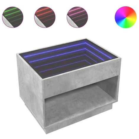 Mesa de centro de salón de diseño moderno con LED 70 x 50 x 50 cm madera de ingeniería gris y cristal DEC037502
