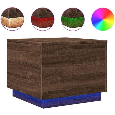 Mesa de centro de salón de diseño moderno con luces LED 50 x 50 x 40 cm madera de ingeniería marrón DEC037632