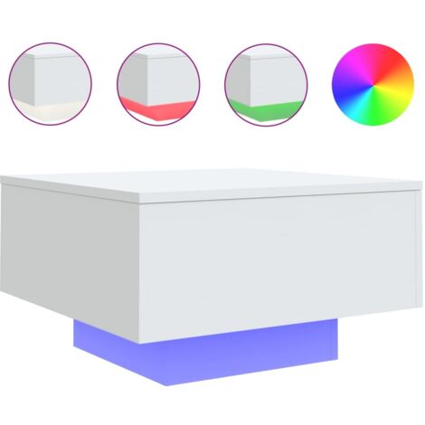 Mesa de centro de salón de diseño moderno con luces LED 55 x 55 x 31 cm madera de ingeniería blanca DEC037599