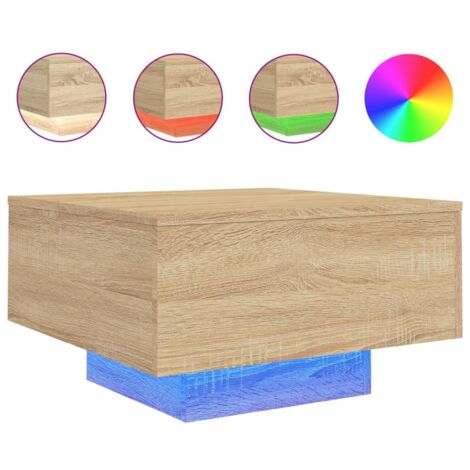 Mesa de centro de salón de diseño moderno con luces LED 55 x 55 x 31 cm madera de ingeniería color roble DEC037648
