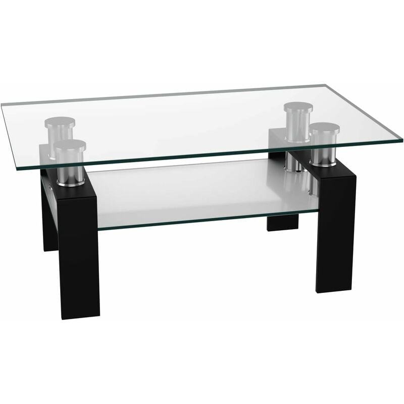 

Mesa de Centro de Vidrio Mesa Auxiliar Moderna con Estante Inferior para Hogar Salón Oficina Jardín