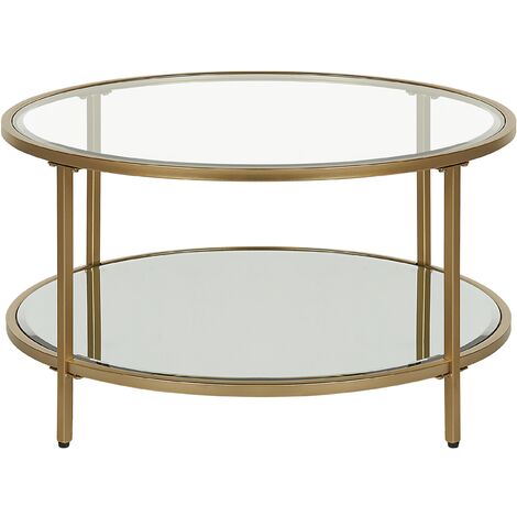 Mesa de centro de vidrio templado transparente dorado 70 cm espejo balda Birney