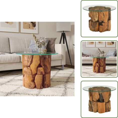 Mesa de centro de vidrio - vidaXL Mesa de centro de madera flotante de teca maciza 60 cm - Mesa de centro decorativa