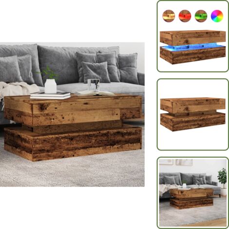 Mesa de centro decorativa - vidaXL Mesa de centro con luces LED madera envejecida 90x50x40 cm - Mesa de centro con madera envejecida