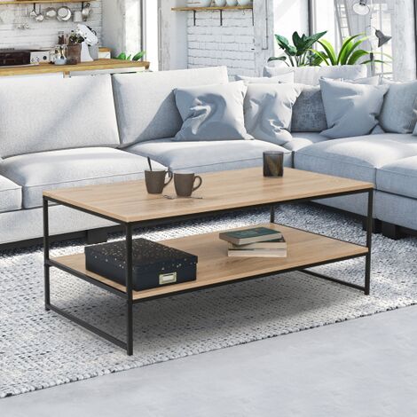 Mesa de centro DETROIT con doble tablero de 113 cm de diseño industrial
