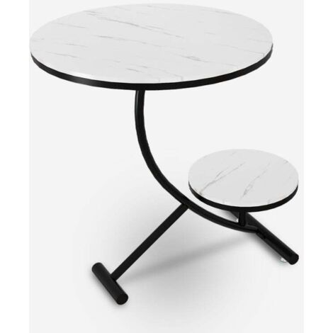 Mesa de centro diseño redondo mármol 2 estantes 50 x 50 cm Marpes XL - Blanco