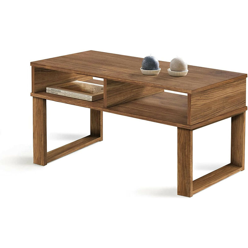 

Mesa de Centro diseño Vintage, Madera Maciza Natural con Dos Compartimentos, Pata Cuadrada, Color Encerado. Fabricación Artesanal. 100 cm x 50 cm x
