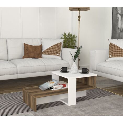 Mesa de centro - Doble tablero - Natural y blanco CALANI - Venta-unica