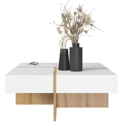 Mesa de centro DRAW 85x85 cm blanco mate / roble wotan