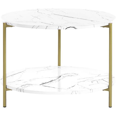 Mesa de centro efecto mármol blanco dorado 60 cm MDF metal patas de metal Reva