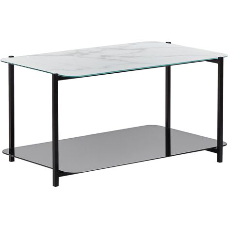Mesa de centro efecto mármol de vidrio templado metal blanco negro 77 x 47 cm patas de metal Gloster