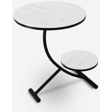 Mesa de centro elegante 2 estantes redondos mármol 45 x 50 cm Marpes L - Blanco