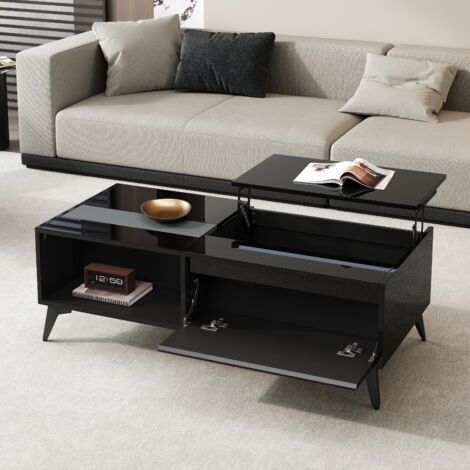 Mesa de centro elevable - 110 x 50 x 48 cm - rectangular - regulable en altura - negro brillante
