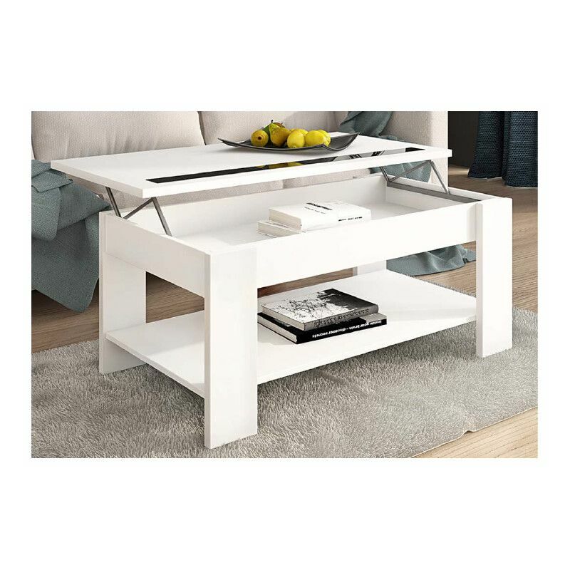 

Mesa de centro Elevable color Blanco con Revistero y Cristales ref-05