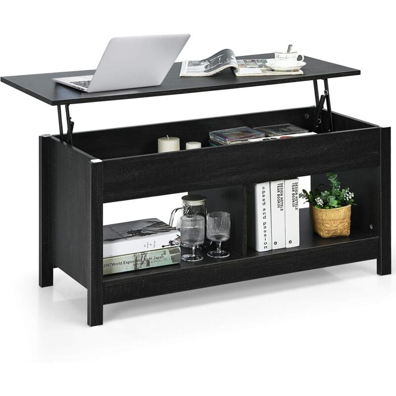 

Mesa de Centro Elevable con Estantey con Compartimento de Almacenamiento Mesita de Té de Madera para Pasillo Salón Balcón (Negro)