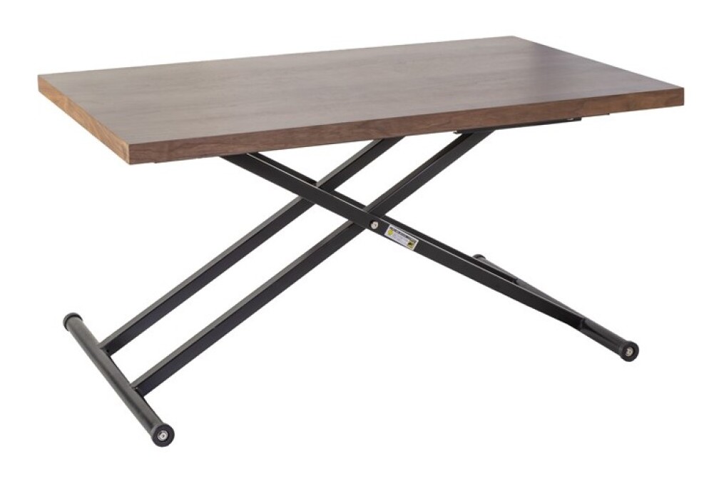 

Mesa de centro elevable con tapa de color nogal y patas de hierro de color negro