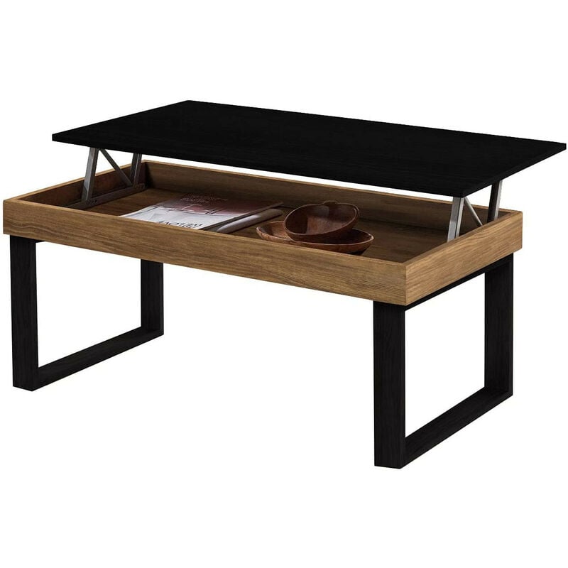 

Mesa de Centro Elevable Diseño Madera Maciza Natural y negro, Patas Color Negro. Medidas: 100 x 50 x 47 cm