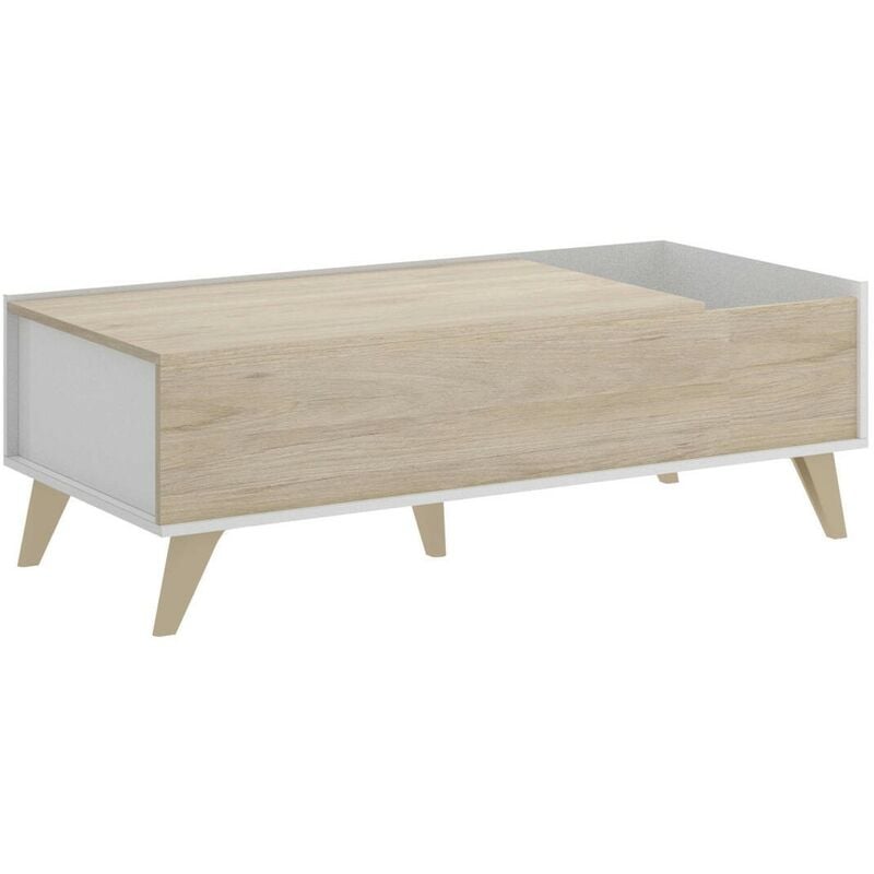 

Mesa de centro elevable diseño nórdico NESS tablero de partículas melaminizado blanco/natural o grafito/natural 99x60x41/53 cm | NATURAL/BLANCO