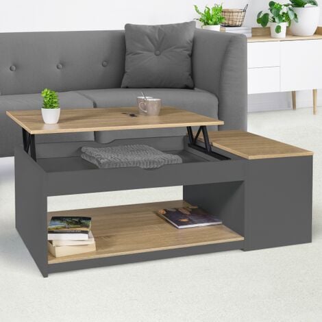 IDMARKET Mesa de centro elevable ELEA con caja de madera gris y acabado en haya