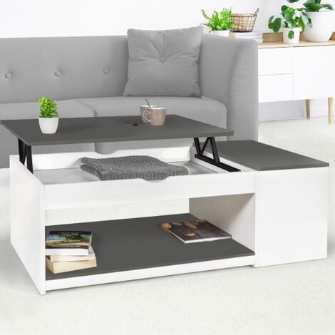 IDMARKET Mesa de centro elevable ELEA con estuche de madera blanca y gris