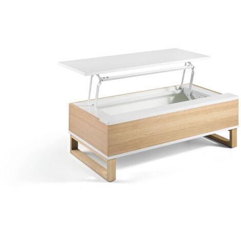 Mesa de centro elevable Eliana acabado blanco brillo, 110 cm (largo) x 60 cm (ancho) x 38 cm (alto)