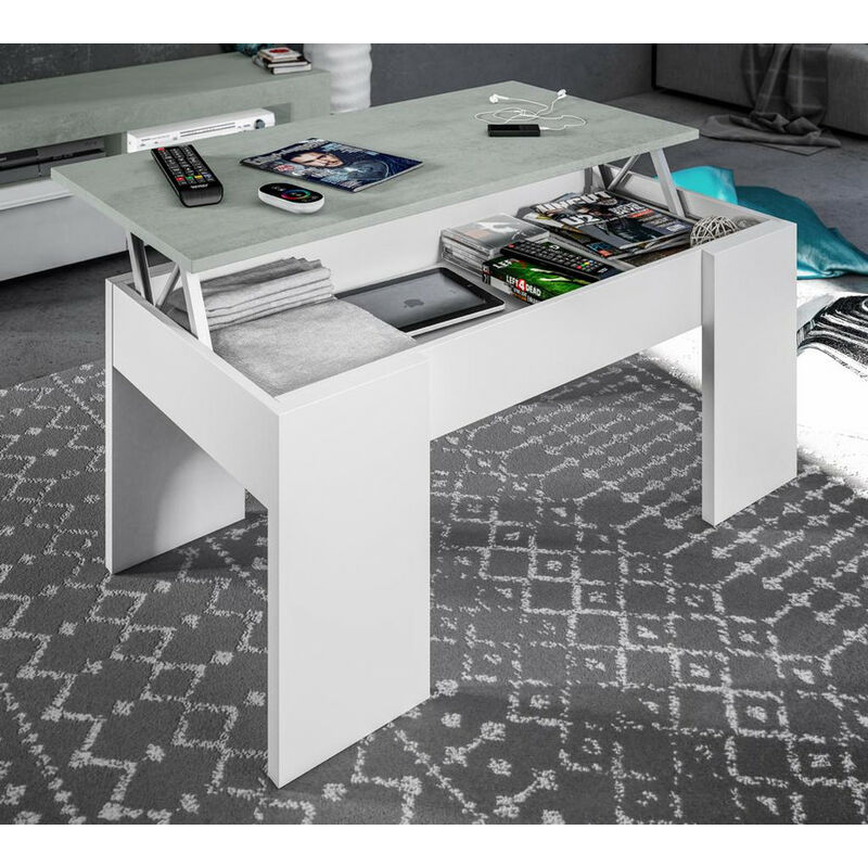 

Mesa de centro elevable Elise blanco con gris su combinación de funcionalidad y diseño ideal para su hogar