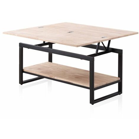 Mesa de centro elevable extensible Rens Negro - Roble 90cm (ancho) x 62cm (alto)