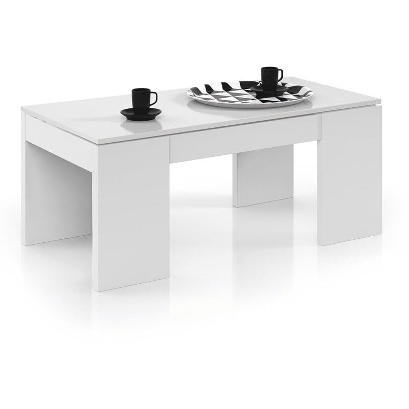 

Velocimuebles - Mesa de centro elevable comedor salón color blanco brillo 43-55x100x50 cm