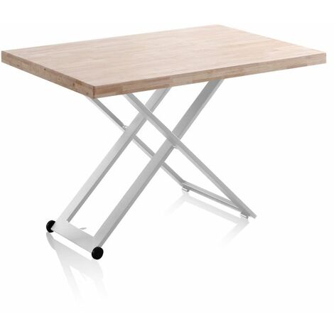 Mesa de centro elevable Lada Blanco - Roble 80cm (ancho) x 76cm (alto)