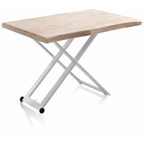 Mesa de centro elevable Lada Fit Blanco - Roble 80cm (ancho) x 76cm (alto)