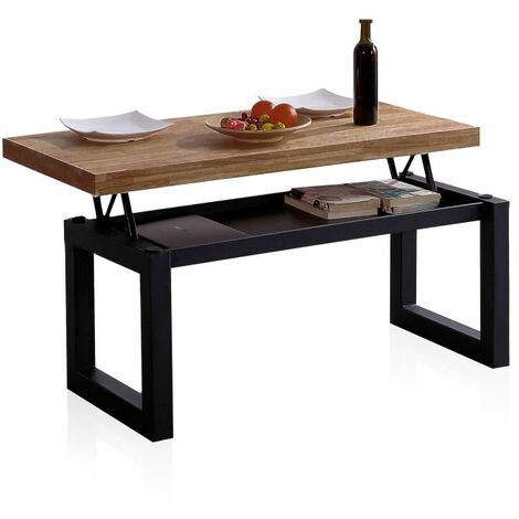 Mesa de centro elevable Loft Roble boreal – Negro 120cm (ancho) x 47,5cm (alto)