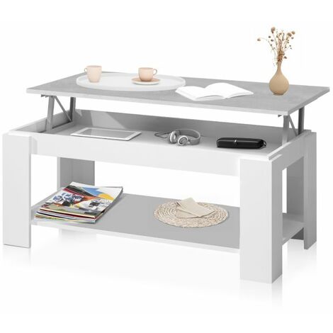 Mesa de centro elevable Lya Blanco Artik (Blanco Mate) - Gris Cemento 50cm (ancho) x 54cm (alto)