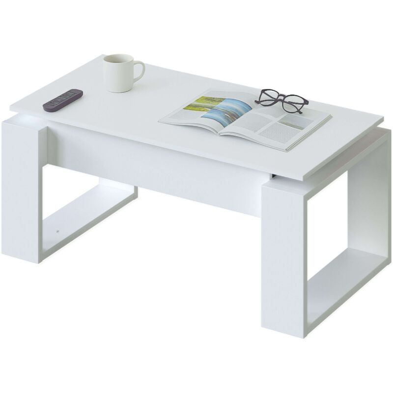 

Velocimuebles - Mesa de centro elevable salón comedor Square blanco estilo moderno almacenaje 45-54x105x55 cm
