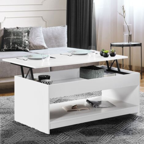 Mesa de centro elevable SOA, madera blanca