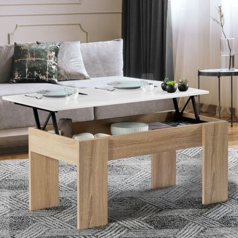 IDMARKET Mesa de centro elevable TARA de madera blanca e imitación de haya