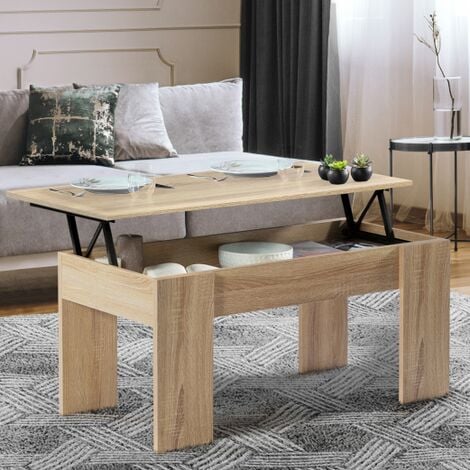 IDMARKET Mesa de centro elevable TARA en imitación madera de haya