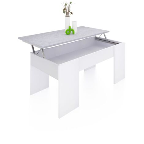 Mesa de centro elevable Vita Blanco Artik (Blanco Mate) - Gris Cemento 50cm (ancho) x 45cm (alto)