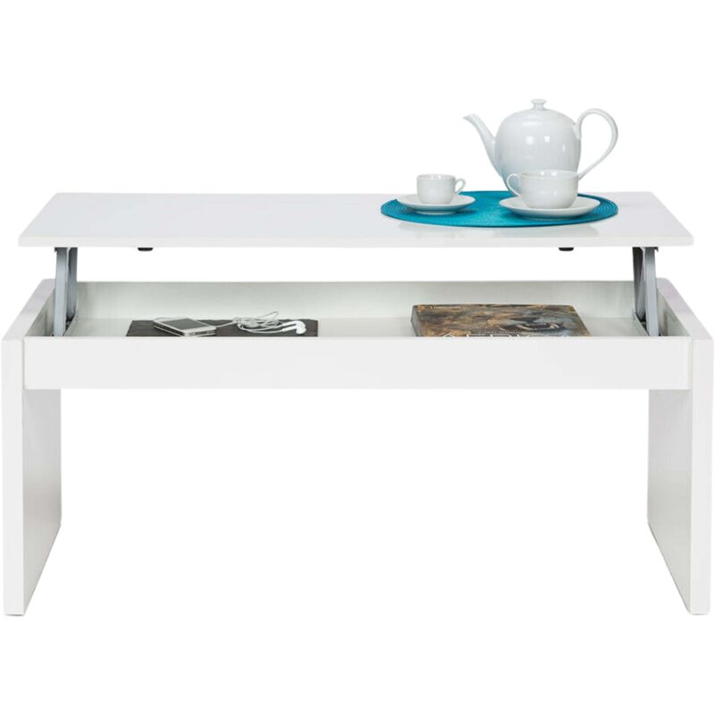 

Mesa o mesita de centro elevable en color blanco brillo de 100 cm 43-54x100x50 cm