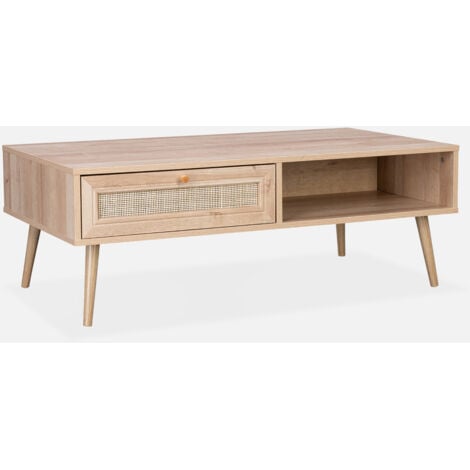 SWEEEK Mesa de centro estilo escandinavo de caña