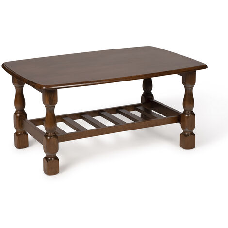 Mesa de centro estilo rustico 91x61x44cm en madera maciza acabado cerezo oscuro