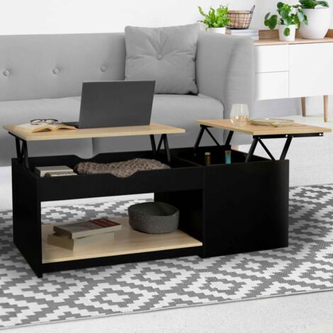 Mesa de centro EYLA con 2 tableros elevables y estuche de madera efecto haya negra