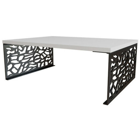 Mesa de centro Germantown 107, Blanco brillante + Negro mate, 45x70x100cm, Diámetro: 0, Aglomerado laminado, Angular