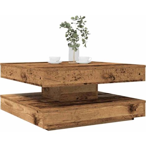 Mesa de centro giratoria 360 grados envejecida 70x70x34,5 cm