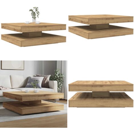Mesa de centro giratoria 360 grados roble artisan 90x90x34,5 cm - Mesa de centro - Mesa de salón