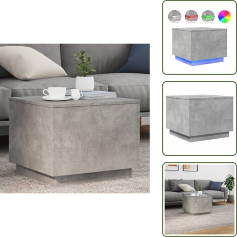 Mesa de centro gris hormigón - vidaXL Mesa de centro con luces LED gris hormigón 50x50x40 cm - Mesa auxiliar