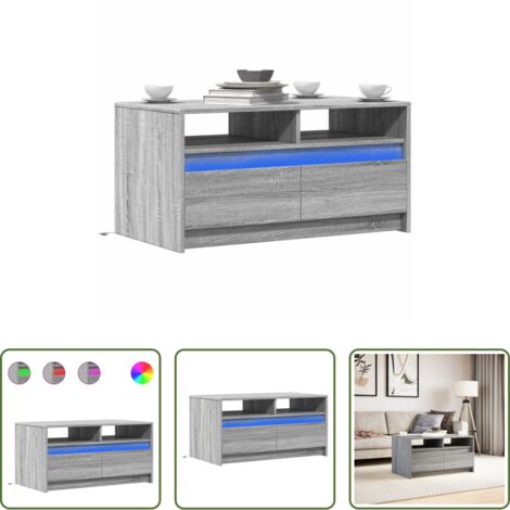 Mesa de centro gris Sonoma -  Mesa de centro con luces LED madera de ingeniería gris Sonoma