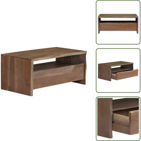 Mesa de centro gris - vidaXL Mesa de centro borde vivo madera maciza acacia gris 90x50x40 cm - Mesa de centro con bordes vivos