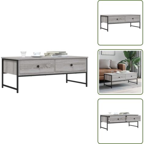 Mesa de centro gris - vidaXL Mesa de centro madera de ingeniería gris Sonoma 101x49x39,5 cm - Mesa de centro con cajones